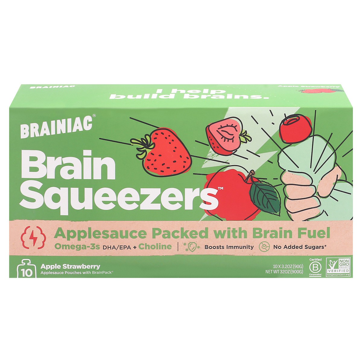 Brainiac Brain Squeezers Apple Strawberry Applesauce 10 3.2 oz