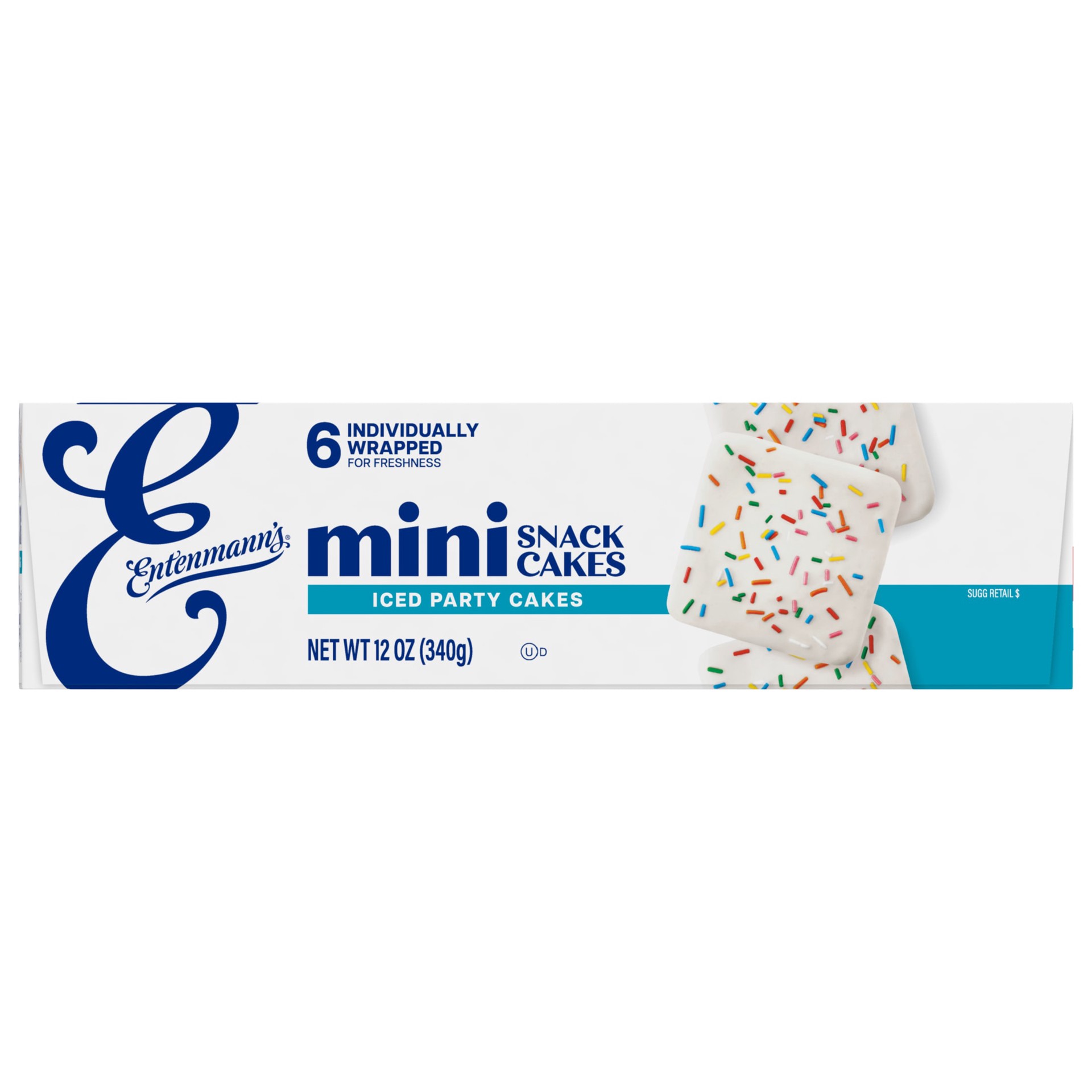 slide 2 of 7, Entenmann's Iced Party Cake Mini Snack Cakes, 6 packs, 12 oz, 6 ct