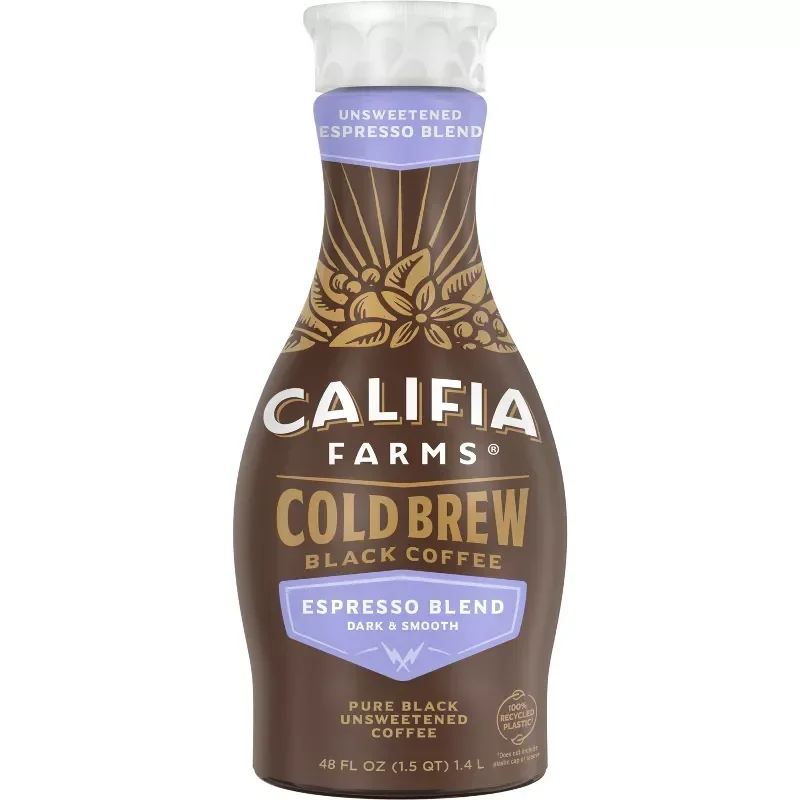 slide 1 of 9, Califia Farms Cold Brew Black Coffee, Espresso Blend, 48 fl oz