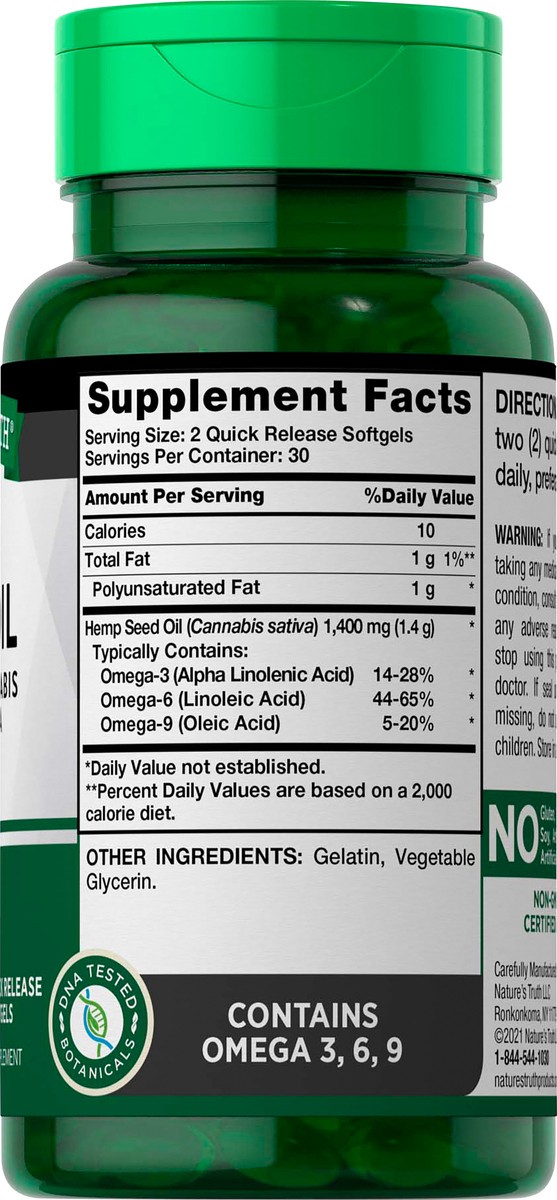 slide 3 of 5, Nature's Truth 1400 mg Cold Pressed Hemp Oil 60 Softgels, 60 ct