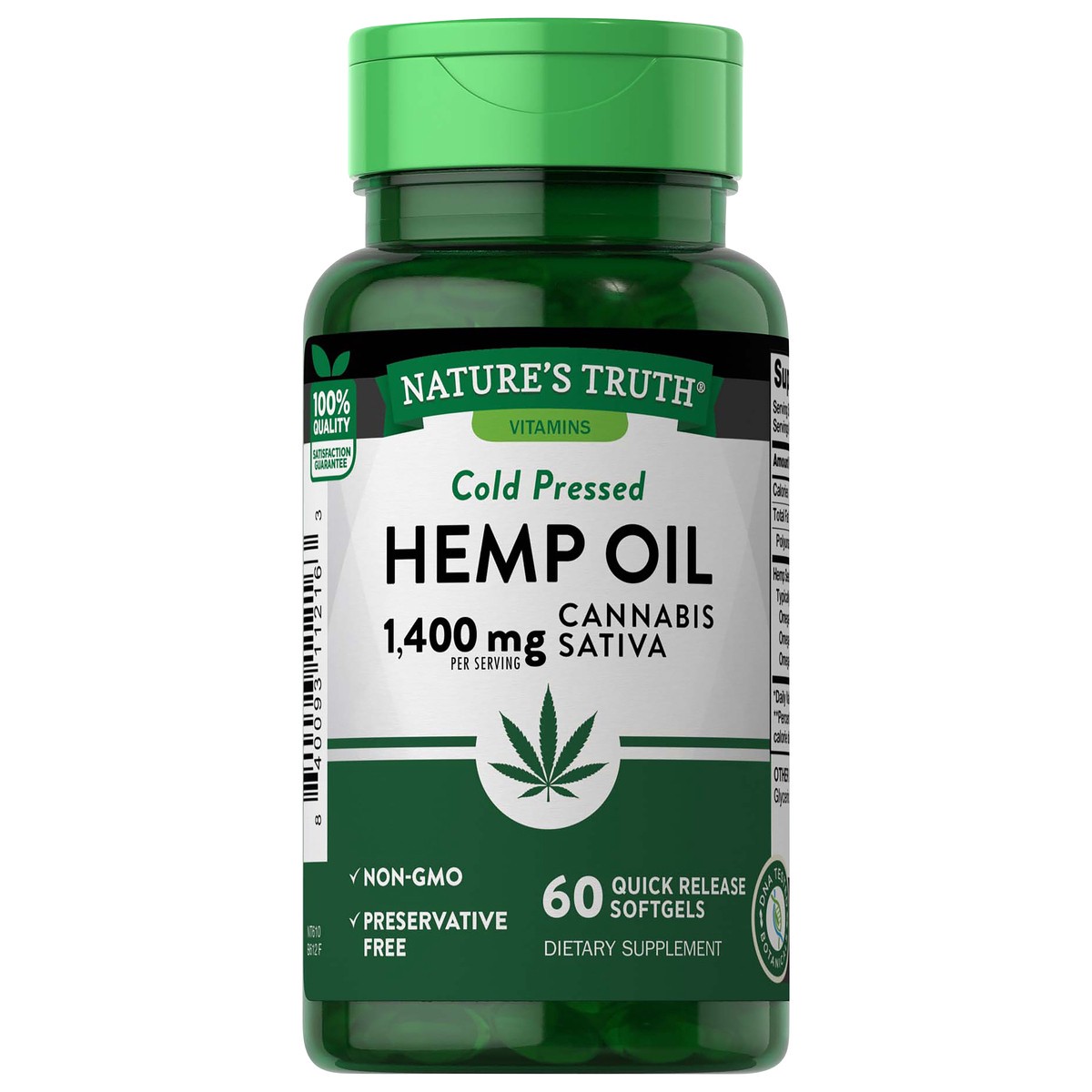 slide 1 of 5, Nature's Truth 1400 mg Cold Pressed Hemp Oil 60 Softgels, 60 ct