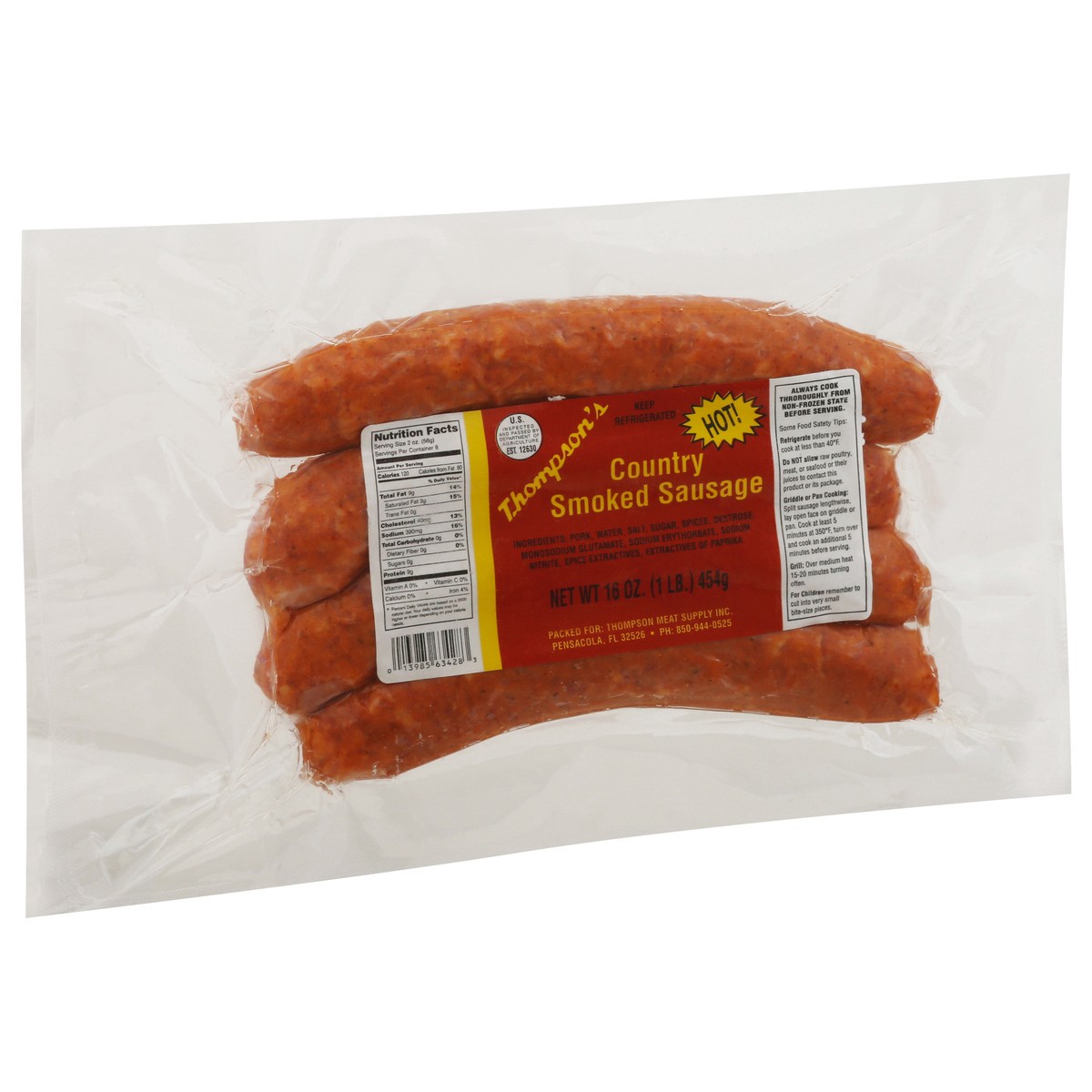 slide 4 of 9, Thompson's Hot Country Smoked Sausage 16 oz, 1 lb