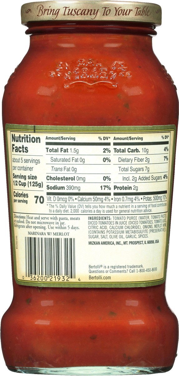 slide 3 of 9, Bertollia Marinara With Burgundy Wine Pasta Sauce 24 Oz, 24 oz