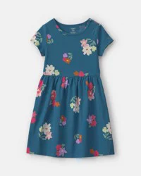 Carters Girls Floral Short-Sleeve Dress - Navy Blue Blue 8