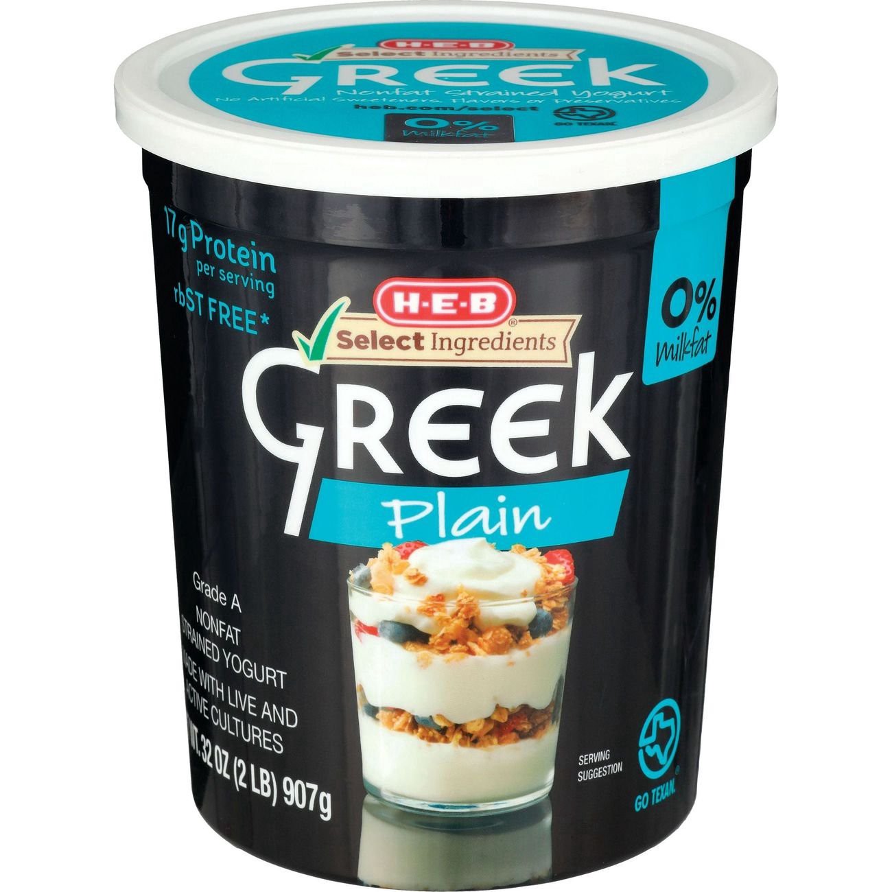 slide 1 of 1, H-E-B Plain Greek Yogurt, 32 oz