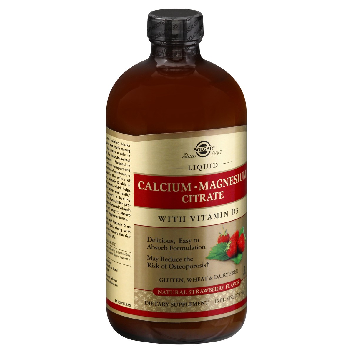 slide 3 of 11, Solgar Liquid Natural Strawberry Flavor Calcium-Magnesium Citrate 16 oz, 16 oz