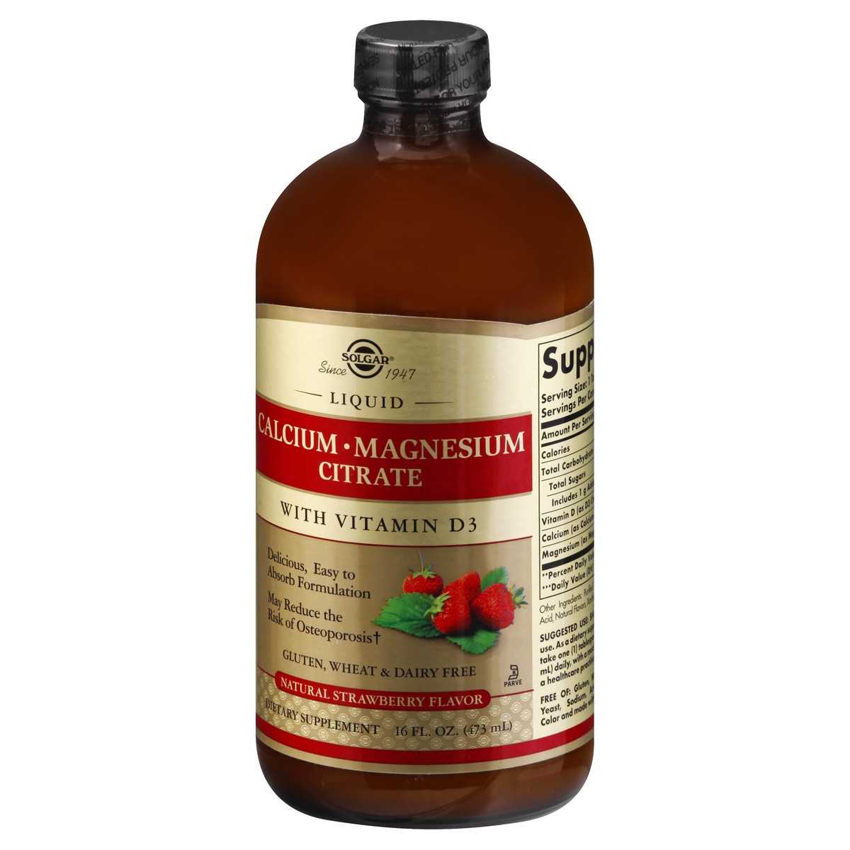 slide 8 of 11, Solgar Liquid Natural Strawberry Flavor Calcium-Magnesium Citrate 16 oz, 16 oz