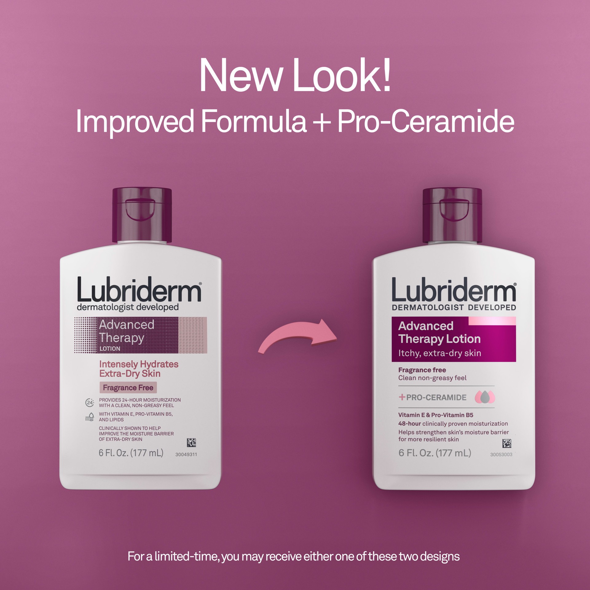 slide 7 of 9, Lubriderm Advanced Therapy Fragrance Free Moisturizing Hand & Body Lotion + Pro-Ceramide with Vitamins E & Pro-Vitamin B5, Intense Hydration for Itchy, Extra Dry Skin, Non-Greasy, 6 fl. oz, 6 fl oz