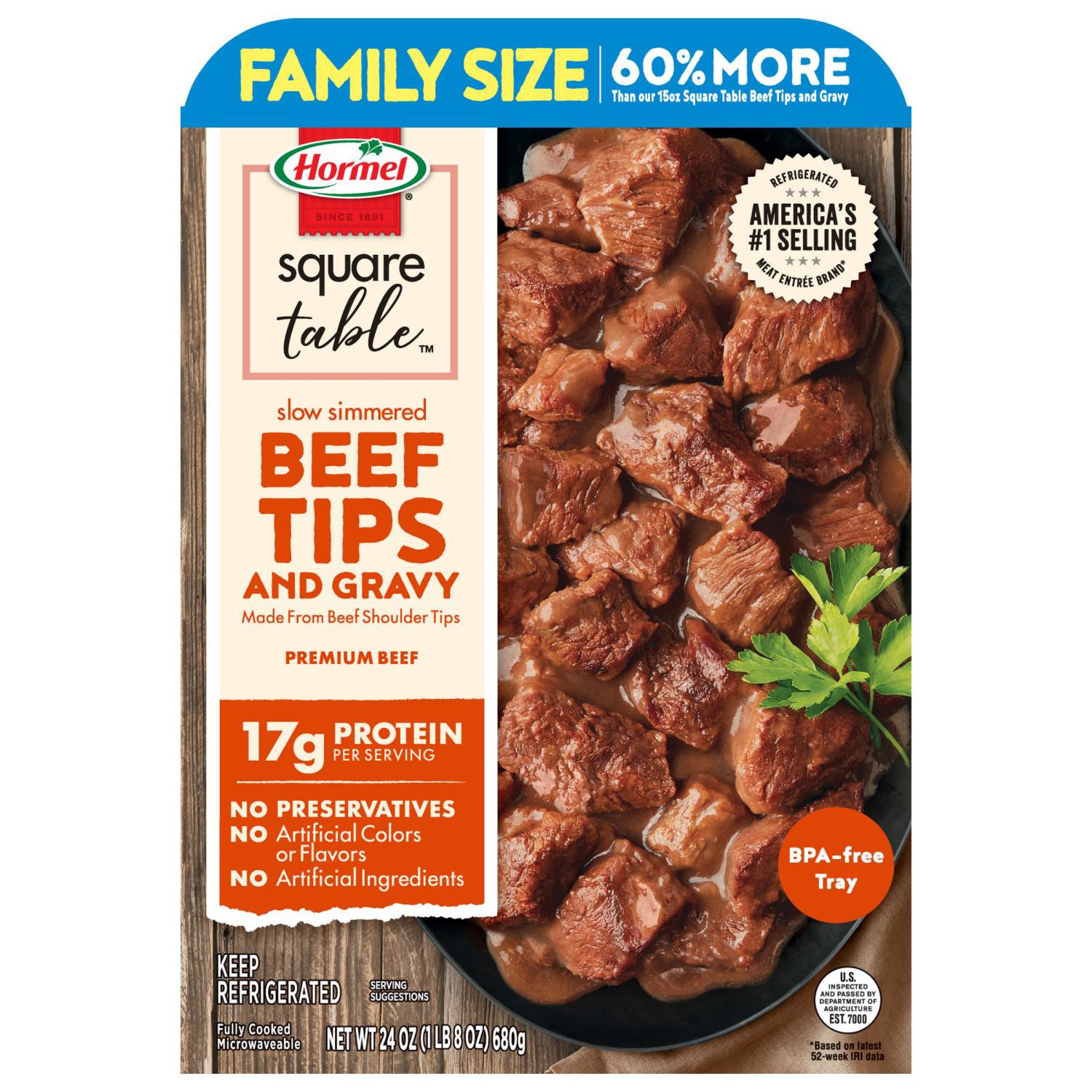 slide 1 of 7, Hormel Square Table Family Size Beef Tips, 24 Oz, 24 oz