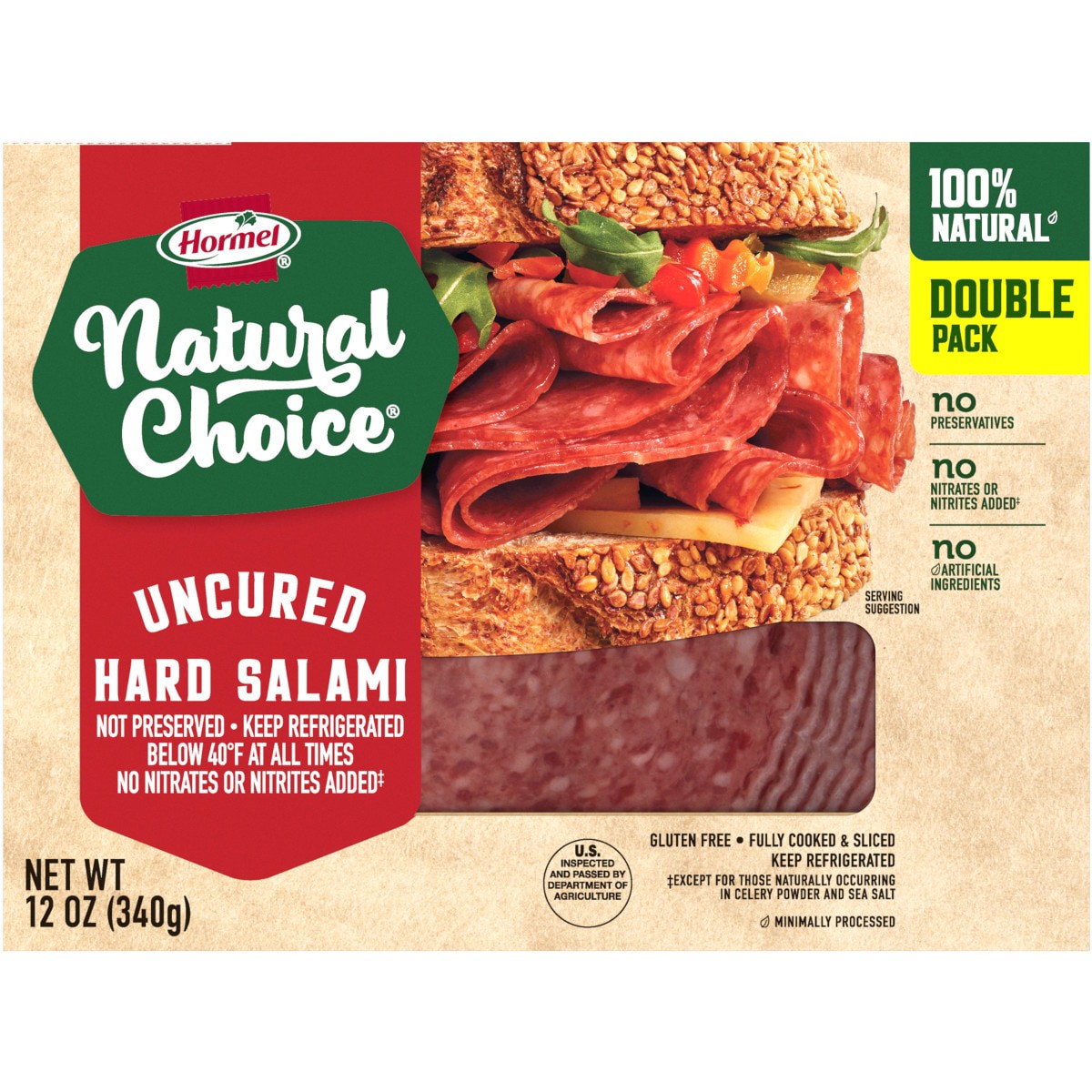 slide 1 of 9, Hormel Natural Choice Uncured Hard Salami, Double Pack, 14 oz