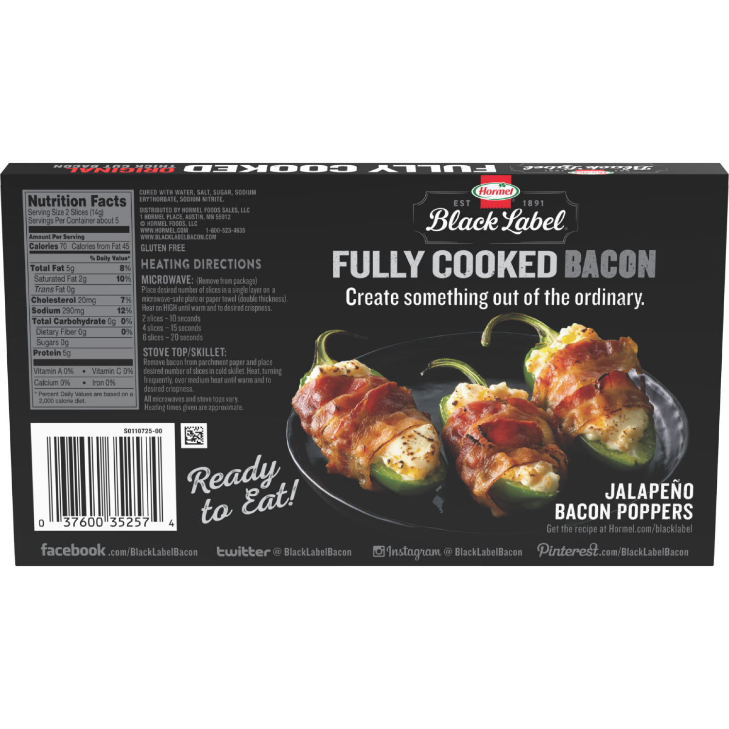 slide 2 of 7, HORMEL BLACK LABEL Thick Cut Fully Cooked Bacon, 2.52 oz