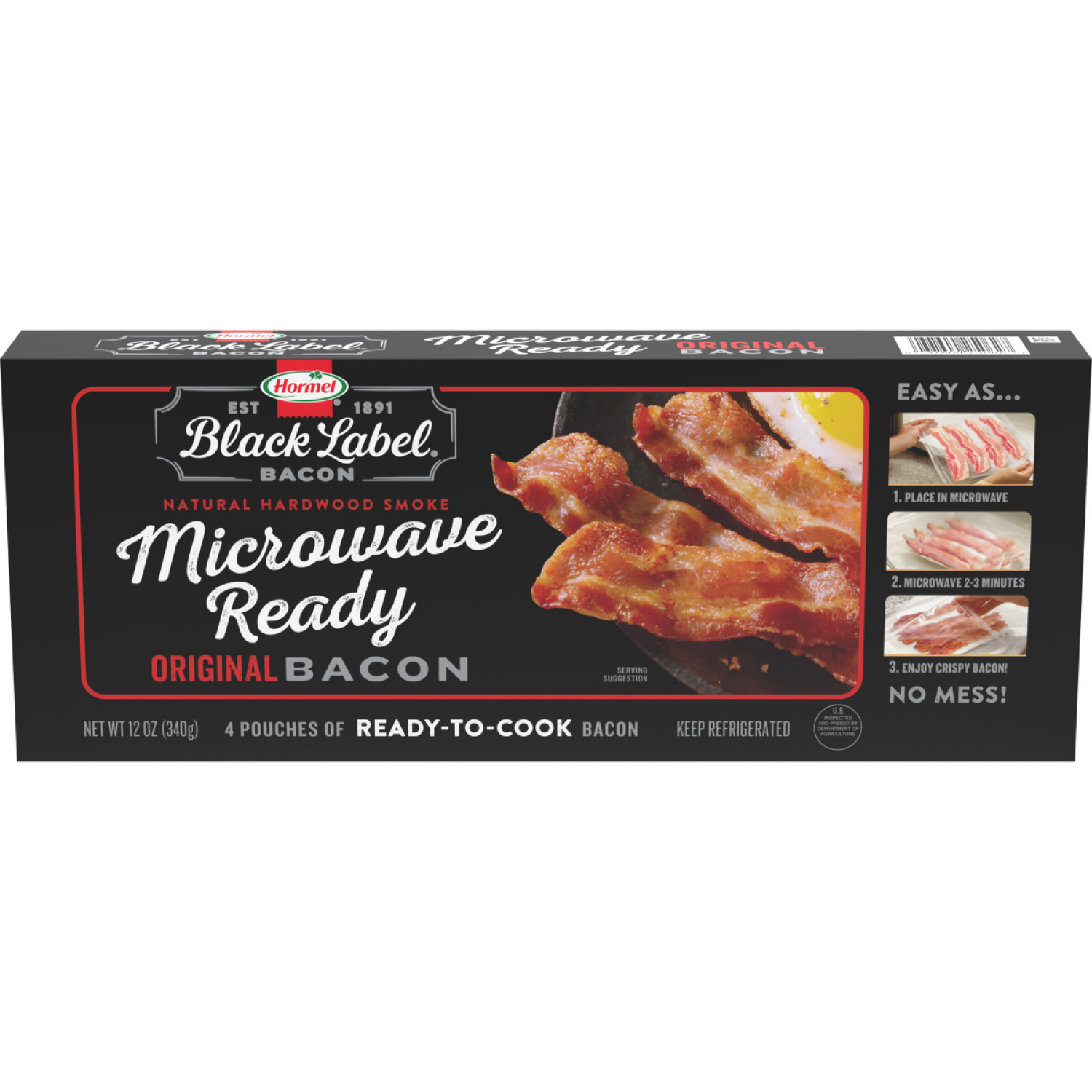 slide 1 of 8, HORMEL BLACK LABEL Microwave Ready Bacon, 12 oz