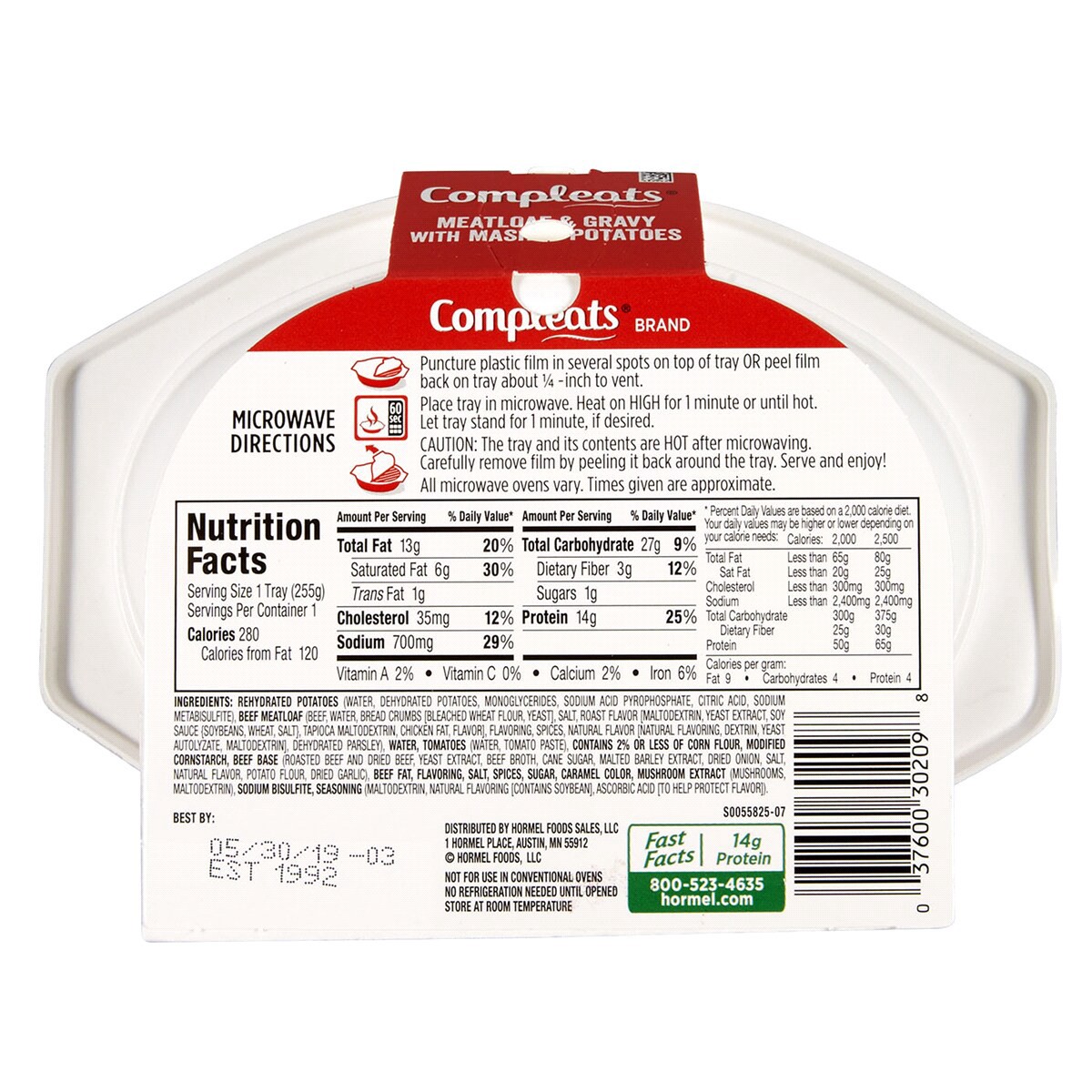 slide 2 of 2, Hormel Compleats Meatloaf & Gravy with Mashed Potatoes 9 oz, 9 oz