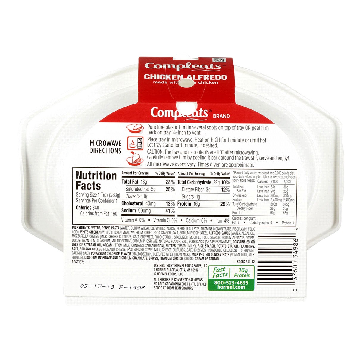 slide 2 of 2, Hormel Compleats Chicken Alfredo 10 oz, 10 oz