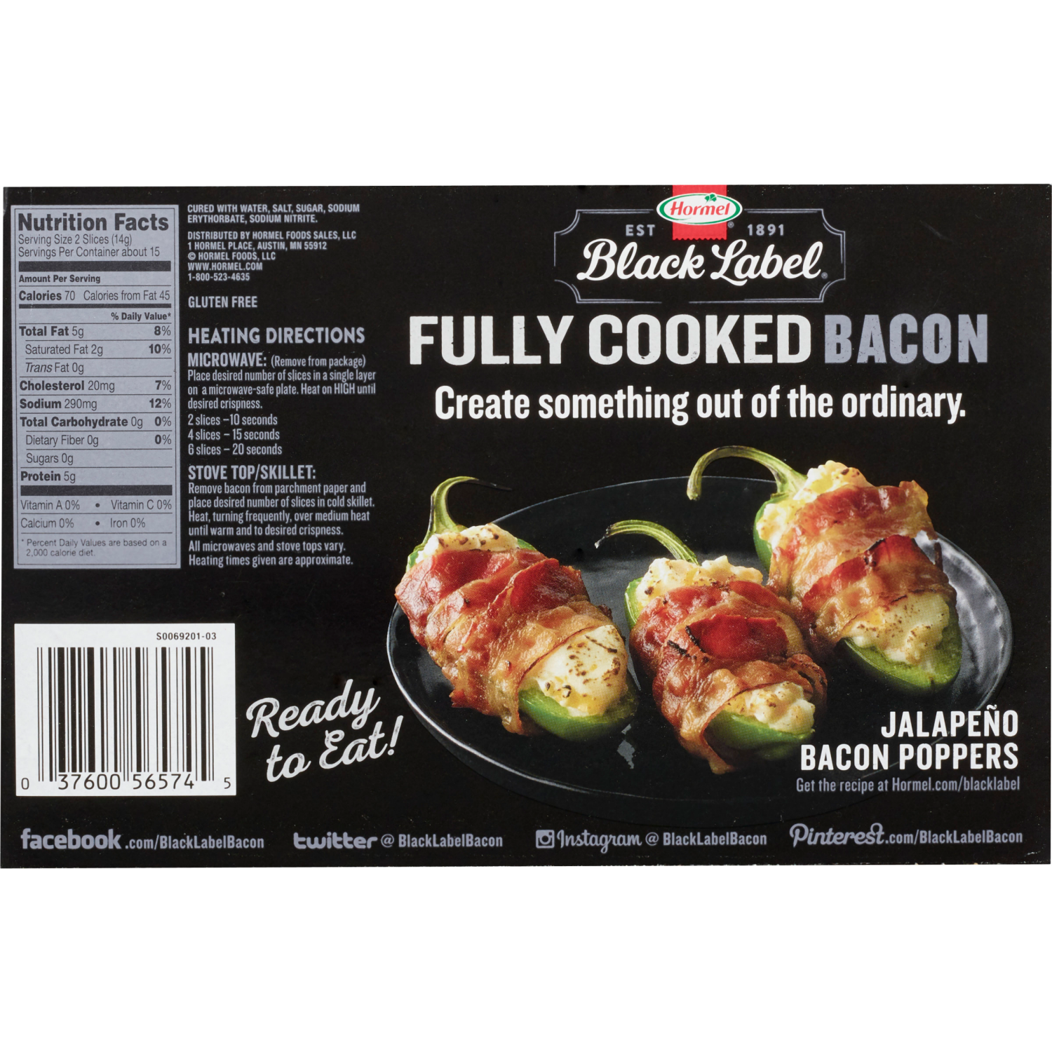 slide 2 of 3, HORMEL BLACK LABEL Family Pack Fully Cooked Bacon 6.3oz, 7.56 oz