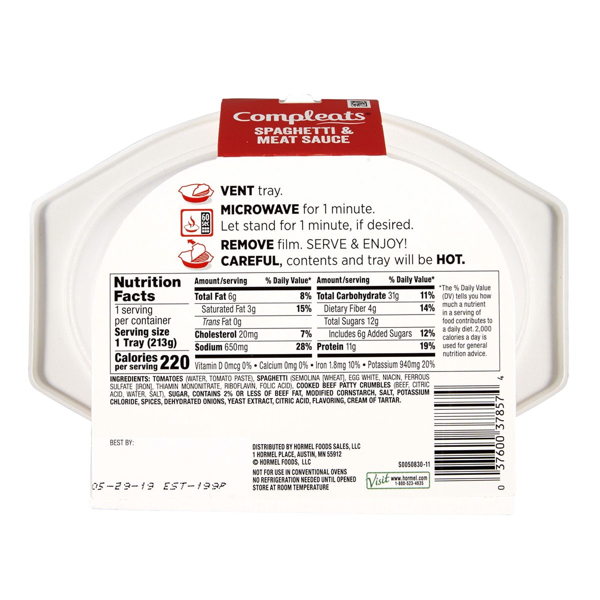 slide 2 of 2, Hormel Compleats Spaghetti & Meat Sauce - 7.5 oz, 7.5 oz