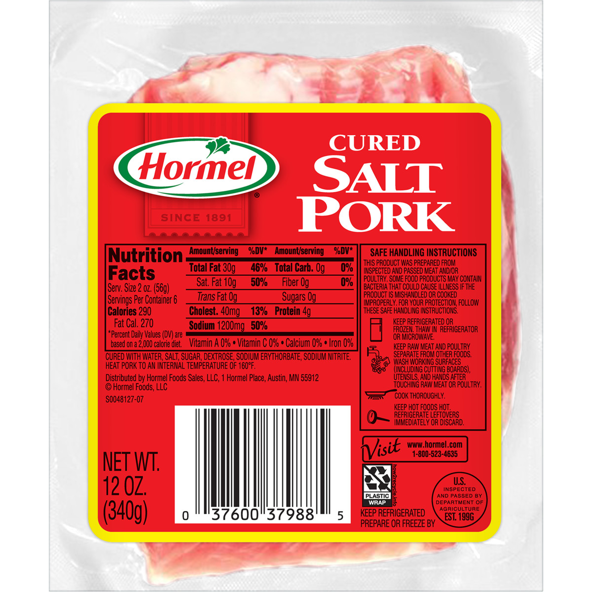 slide 1 of 6, Hormel Cured Salt Pork, Vac-Pack, 12 oz