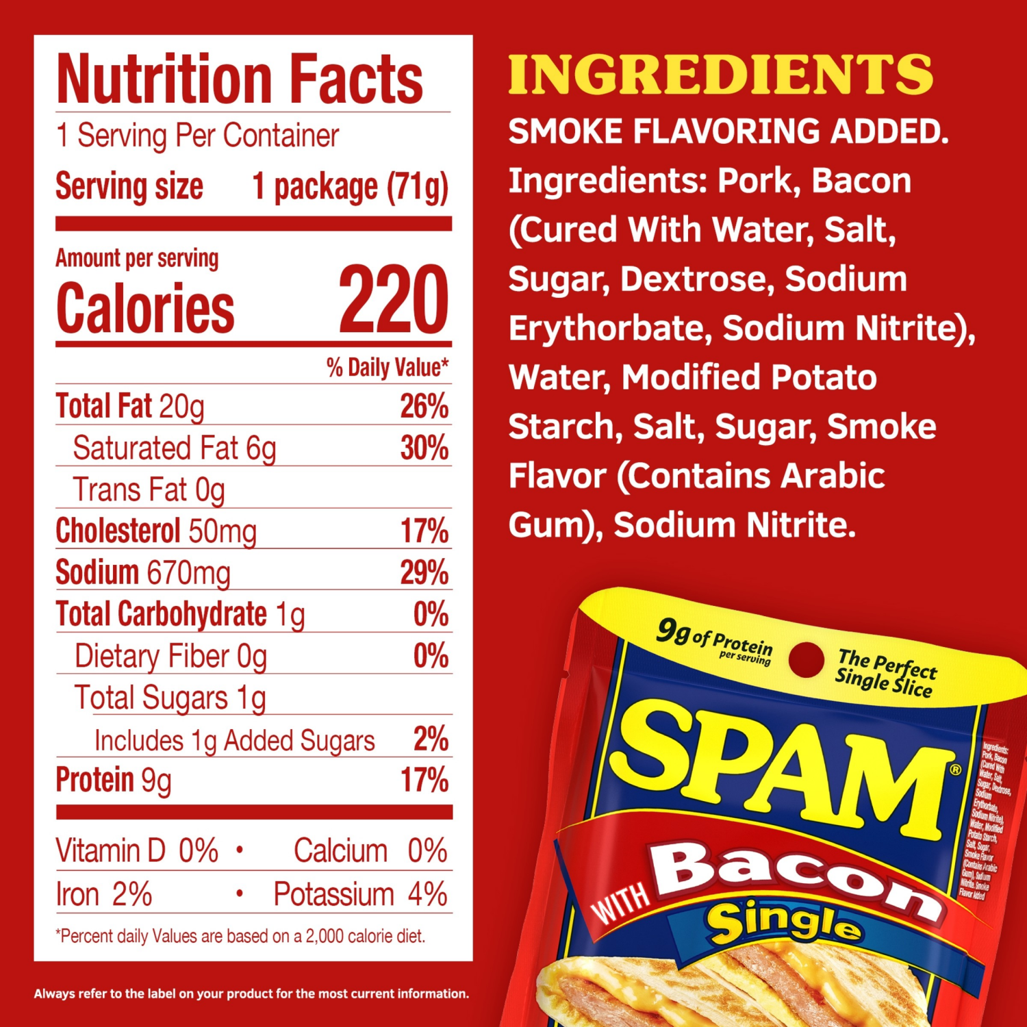 slide 6 of 8, SPAM Single - Bacon 2.5oz, 2.5 oz