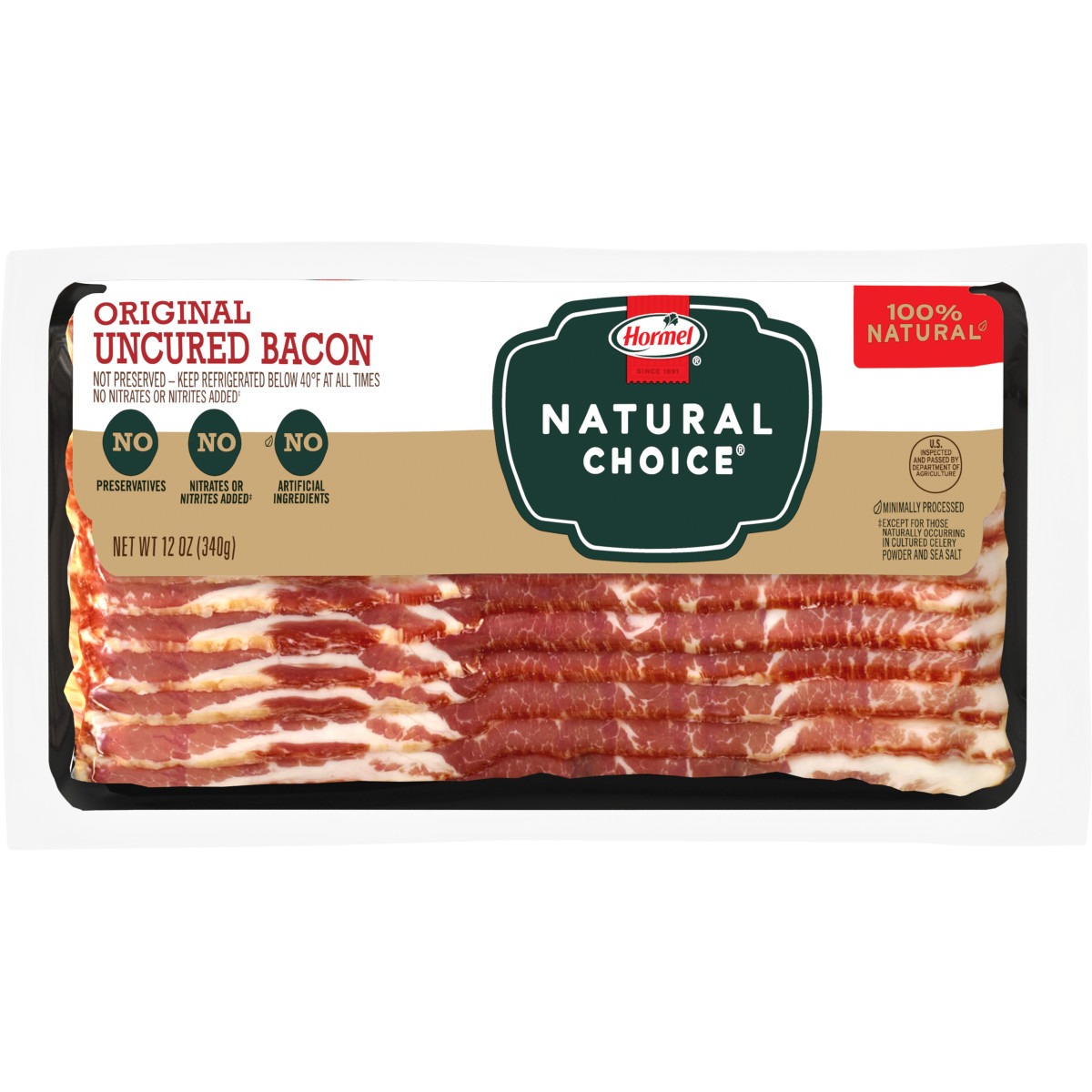 slide 1 of 25, Hormel Natural Choice Original Uncured Bacon, 12 oz, 12 oz