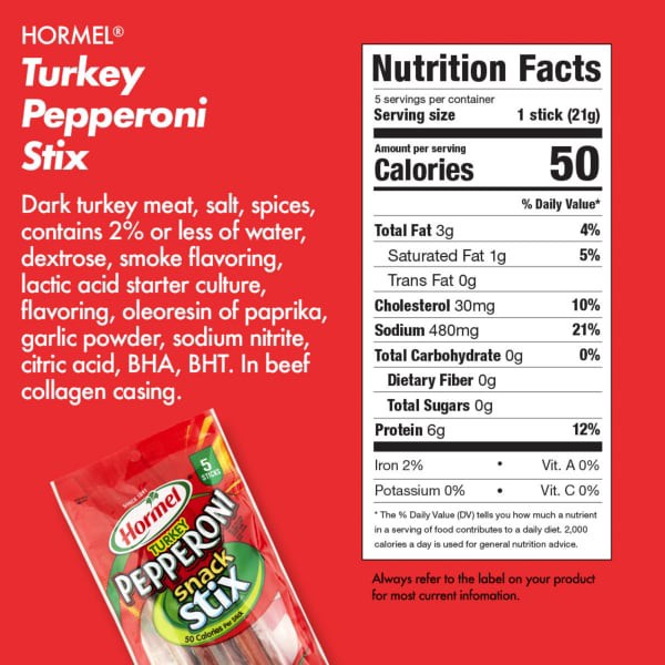 slide 16 of 21, Hormel Pepperoni Turkey Stix, 5-Pack, 3.75 oz