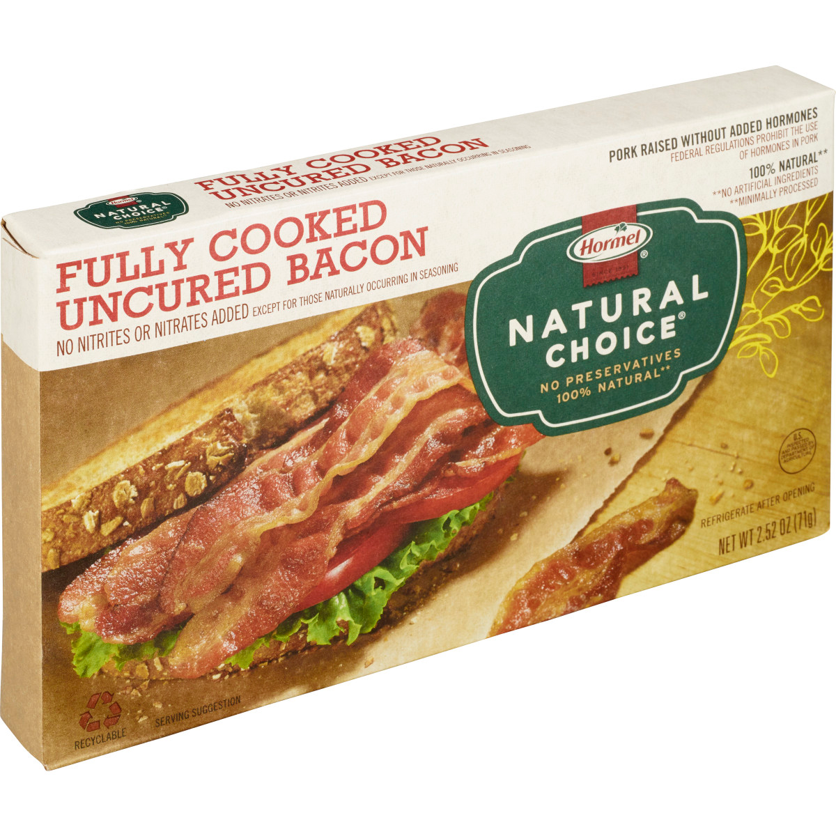 slide 5 of 29, Hormel Natural Choice Fully-Cooked Uncured Bacon, 2.52 oz, 2.52 oz