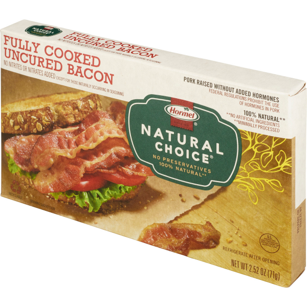 slide 8 of 29, Hormel Natural Choice Fully-Cooked Uncured Bacon, 2.52 oz, 2.52 oz