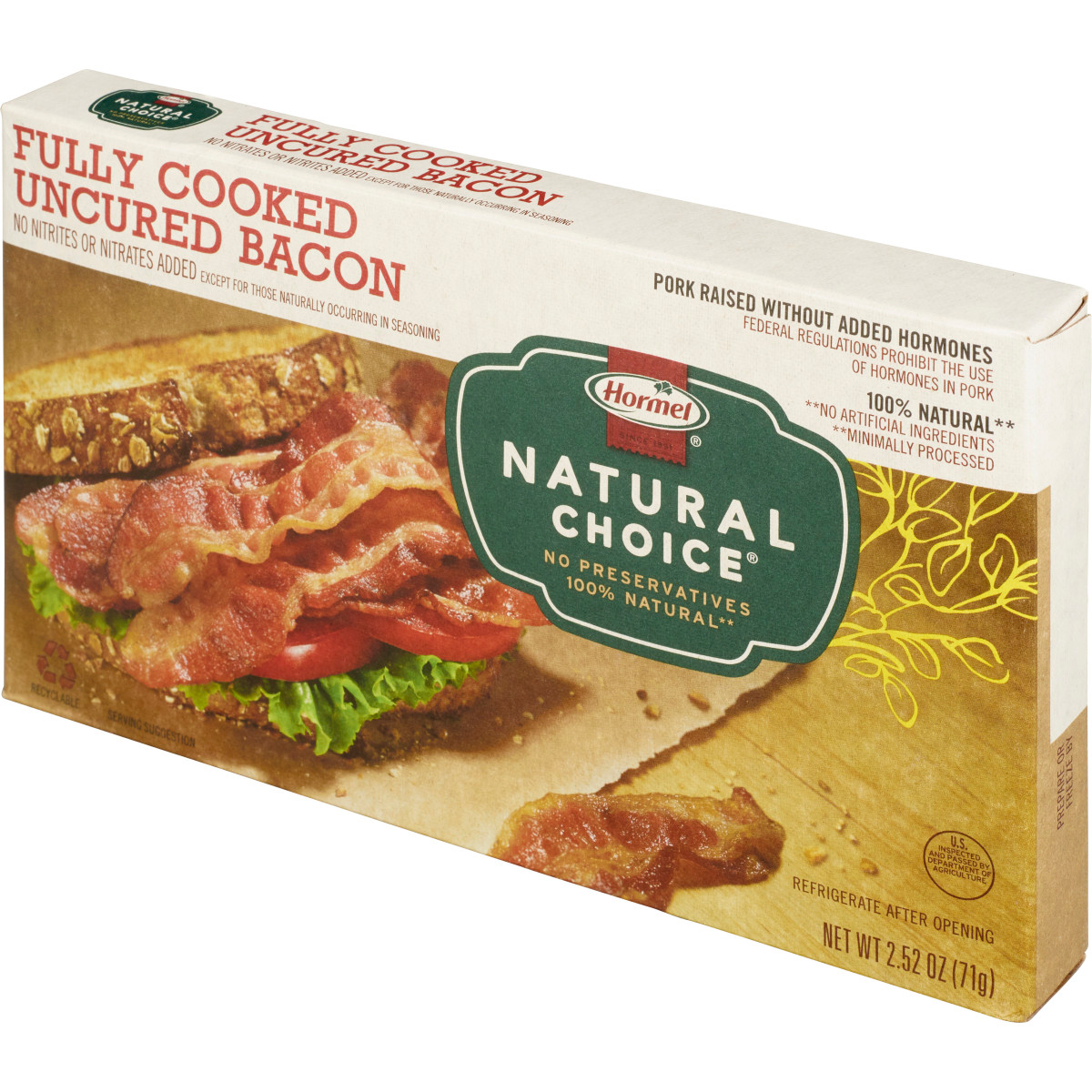 slide 9 of 29, Hormel Natural Choice Fully-Cooked Uncured Bacon, 2.52 oz, 2.52 oz