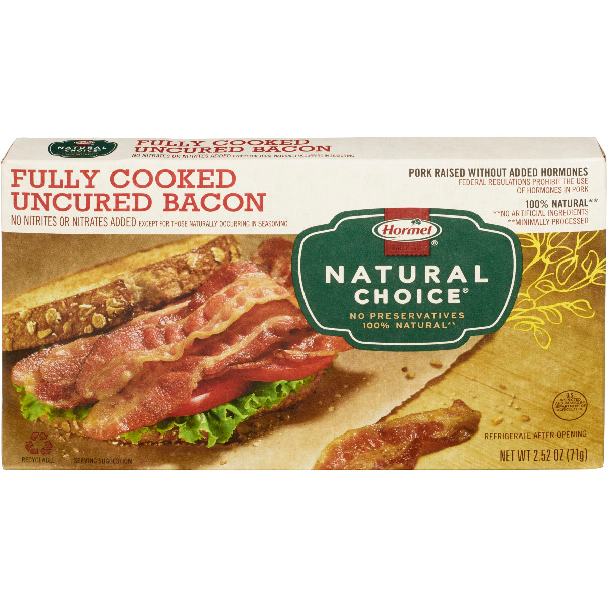 slide 1 of 29, Hormel Natural Choice Fully-Cooked Uncured Bacon, 2.52 oz, 2.52 oz