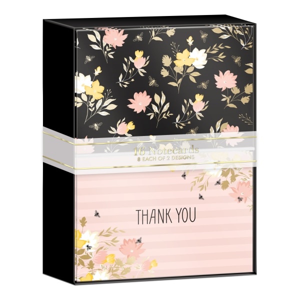 slide 1 of 4, Lady Jayne Duo Note Cards With Envelopes, 3-1/2'' X 5'', Busy Bee Floral, Pack Of 16 Cards, 16 ct