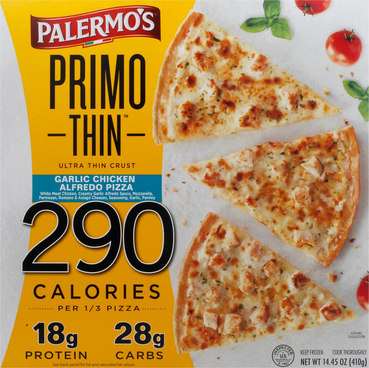 slide 5 of 9, Palermo's Primo Thin Ultra Thin Crust Garlic Chicken Alfredo Pizza 14.45 oz, 14.45 oz