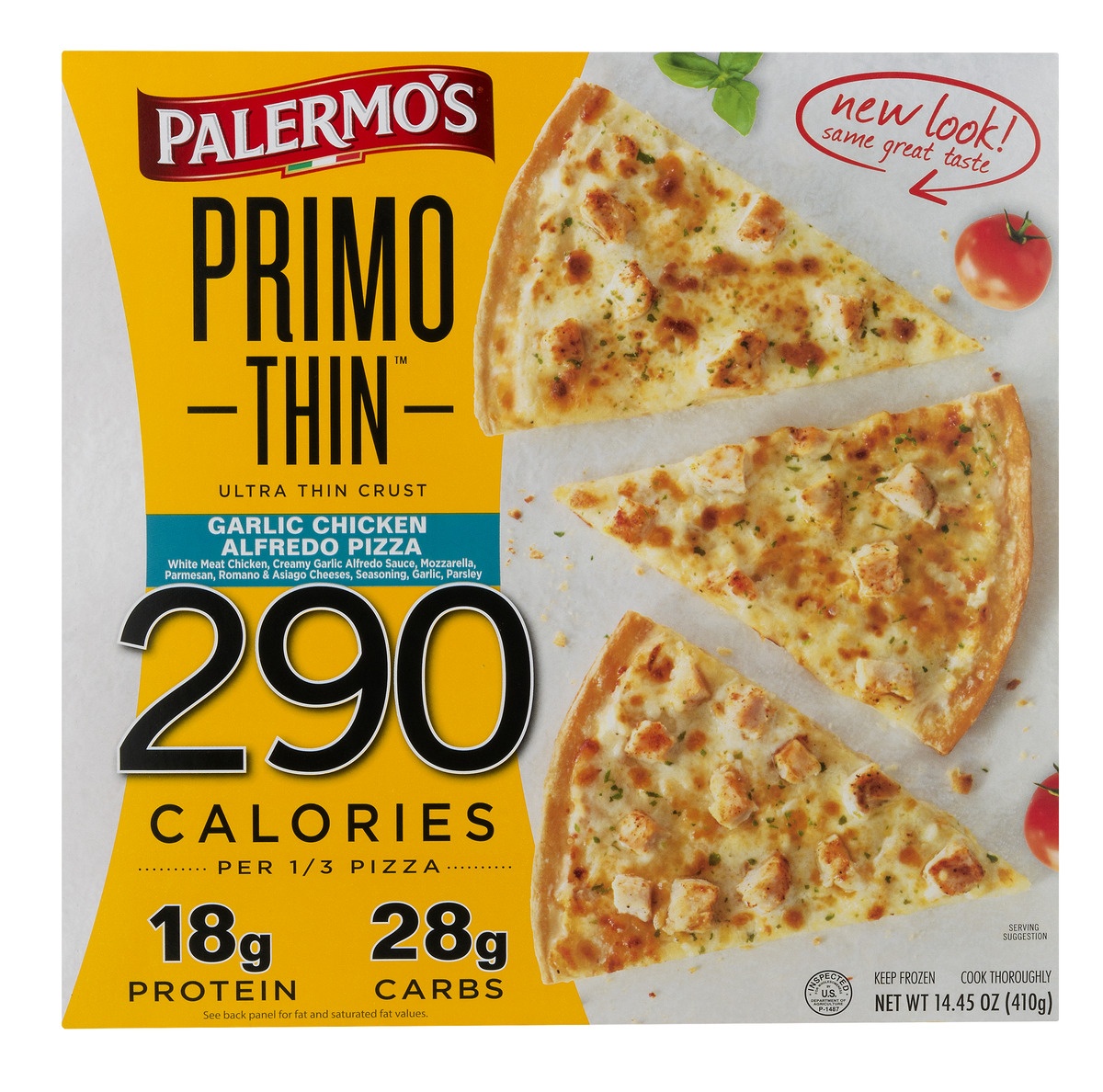 slide 1 of 1, Palermo's Primo Thin Garlic Chicken Alfredo Pizza, 14.45 oz