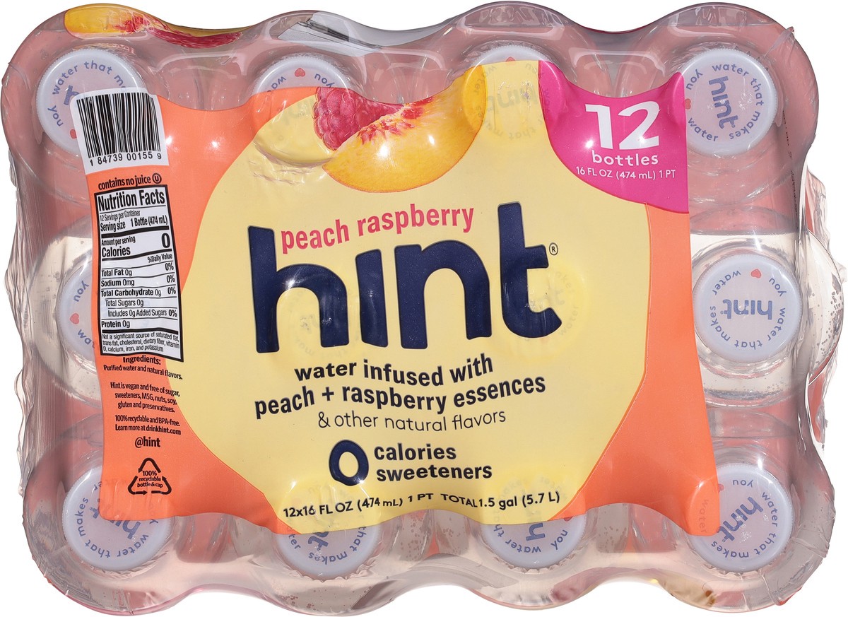 slide 3 of 13, Hint Peach Raspberry Water 12 - 16 fl oz Bottles, 12 ct