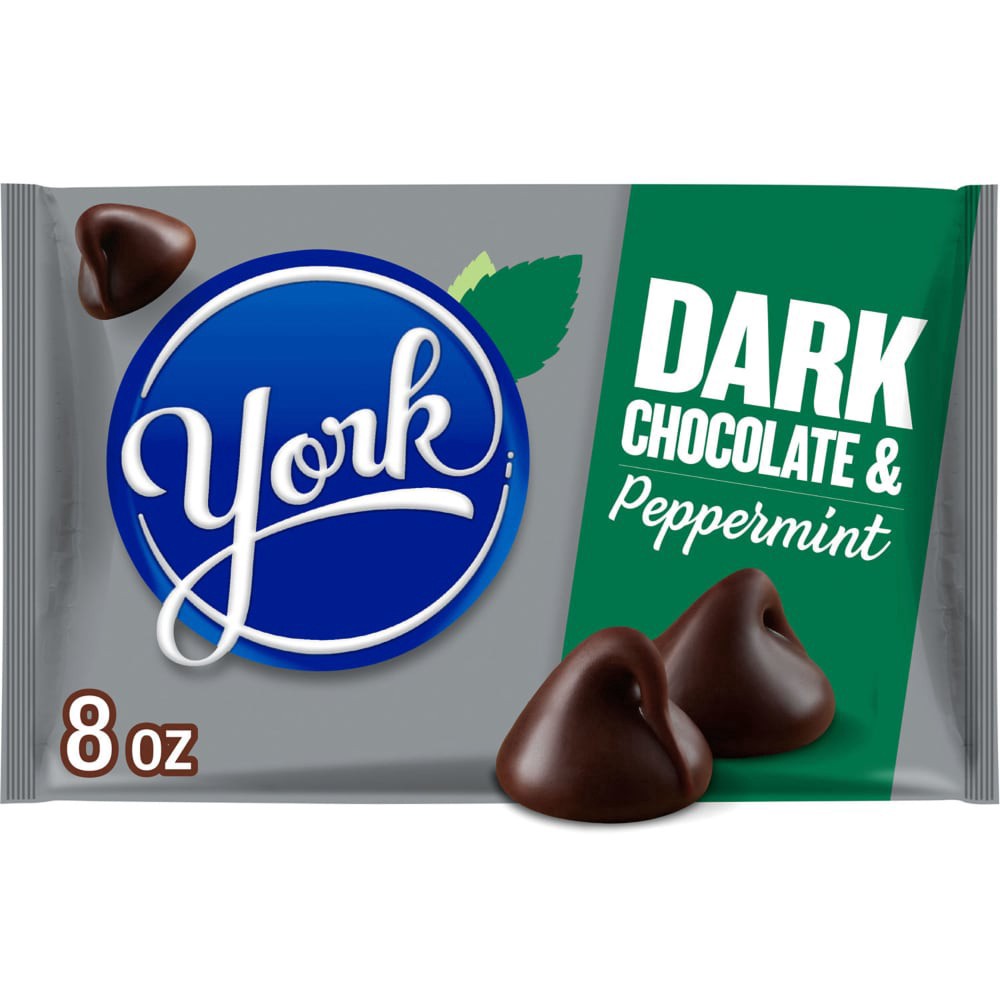 slide 1 of 6, YORK Dark Chocolate and Peppermint Flavored Baking Chips Bag, 8 oz, 8 oz