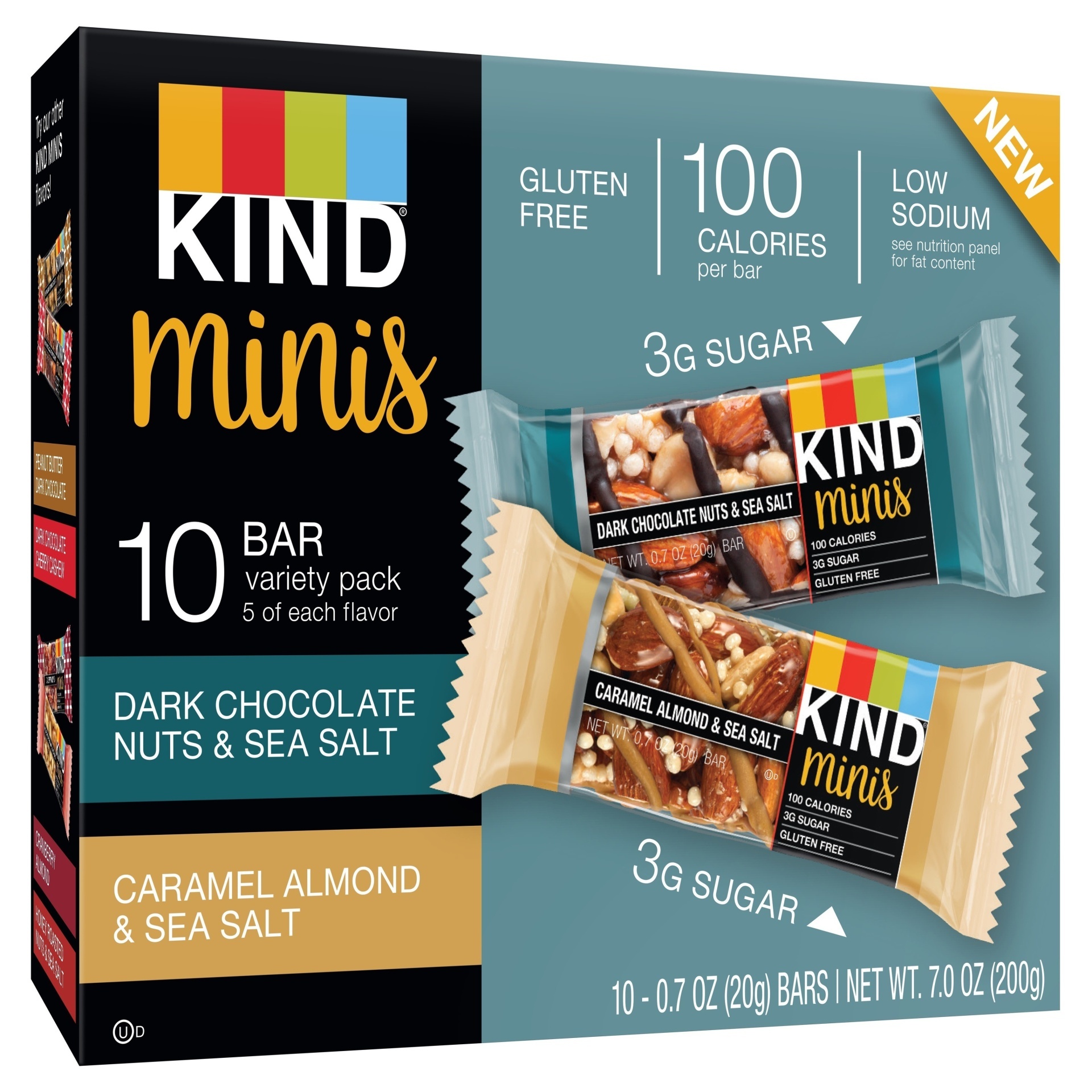 slide 1 of 1, KIND Minis Dark Chocolate Nuts Sea Salt And Caramel Almond Sea Salt Variety Pack, 10 ct