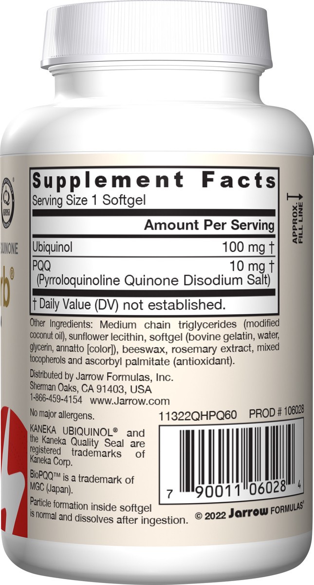 slide 6 of 9, Jarrow Formulas QH-absorb + PQQ - 100 mg Ubiquinol - Up to 60 Servings (Softgels) - Cellular Renewal & Antioxidant Support for Mitochondrial Biogenesis - Dietary Supplement - Gluten Free, 60 ct