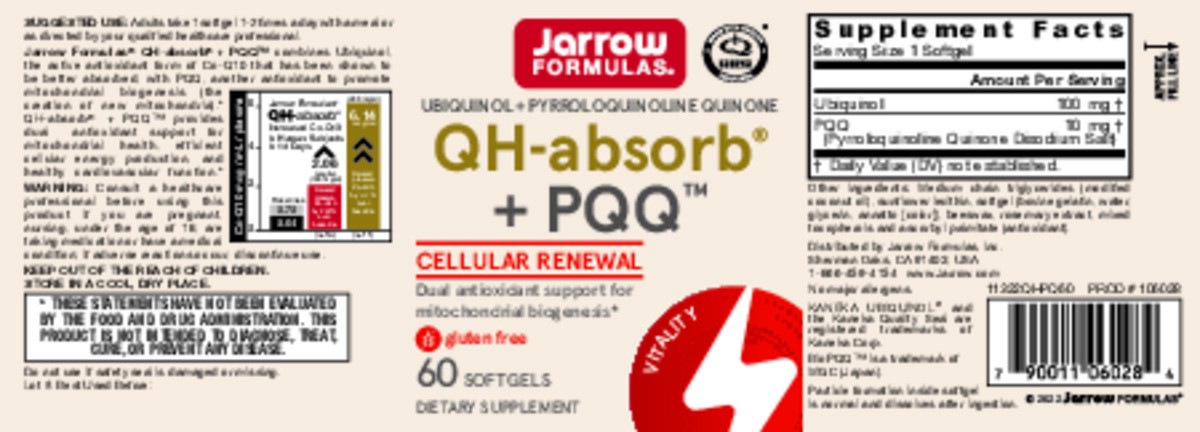 slide 7 of 9, Jarrow Formulas QH-absorb + PQQ - 100 mg Ubiquinol - Up to 60 Servings (Softgels) - Cellular Renewal & Antioxidant Support for Mitochondrial Biogenesis - Dietary Supplement - Gluten Free, 60 ct
