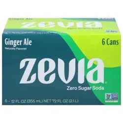 Zevia Zero Sugar Ginger Ale Soda 6 - 12 fl oz Cans
