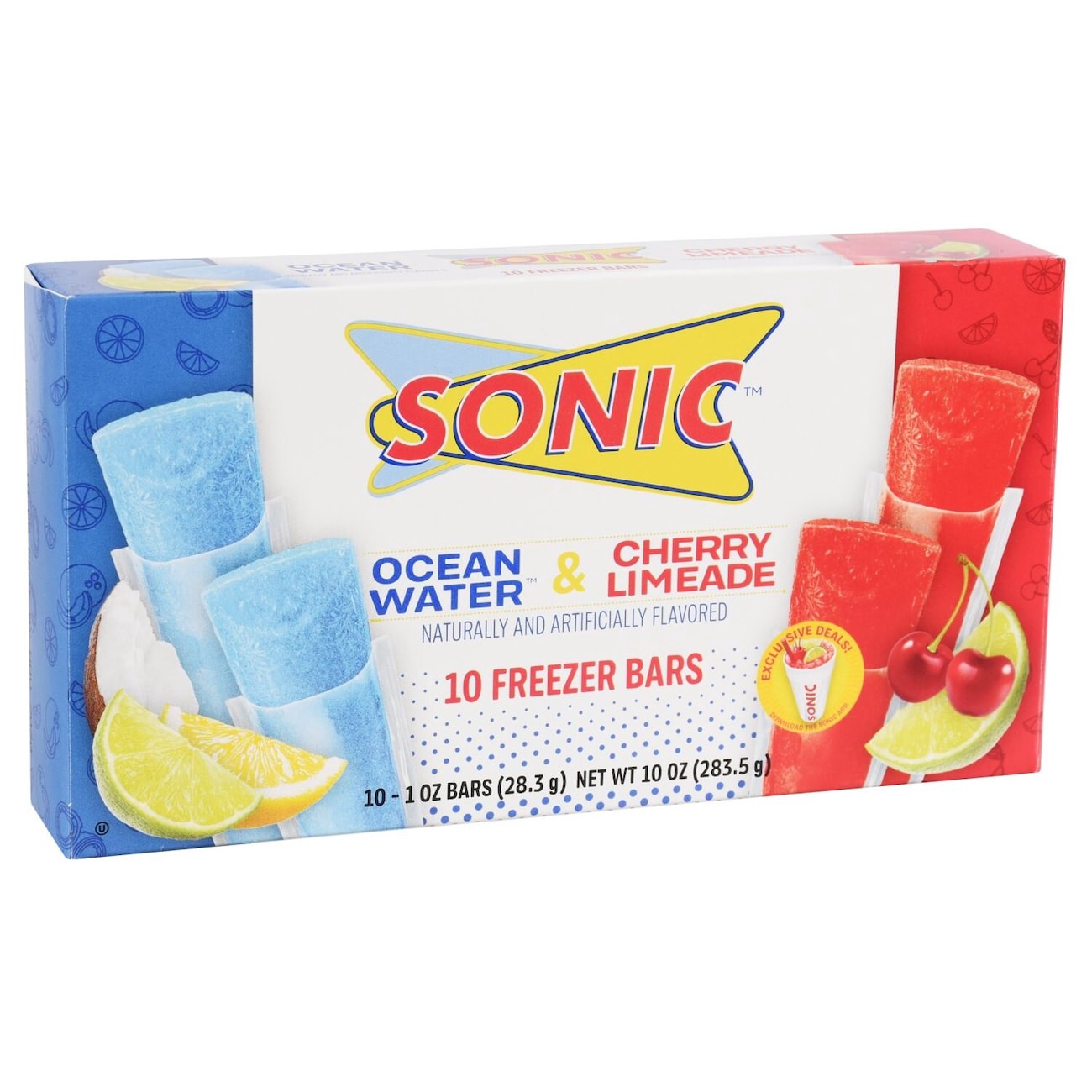 slide 1 of 4, Sonic Freezer Bars, Ocean Water & Cherry Limeade, 10 ct