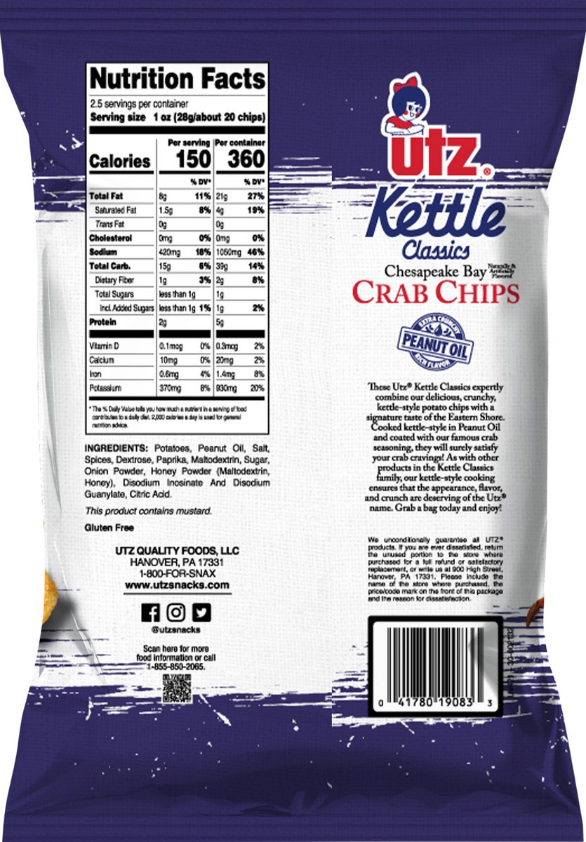 slide 2 of 10, Utz Kettle Classics Crab Chips, 2.5 oz