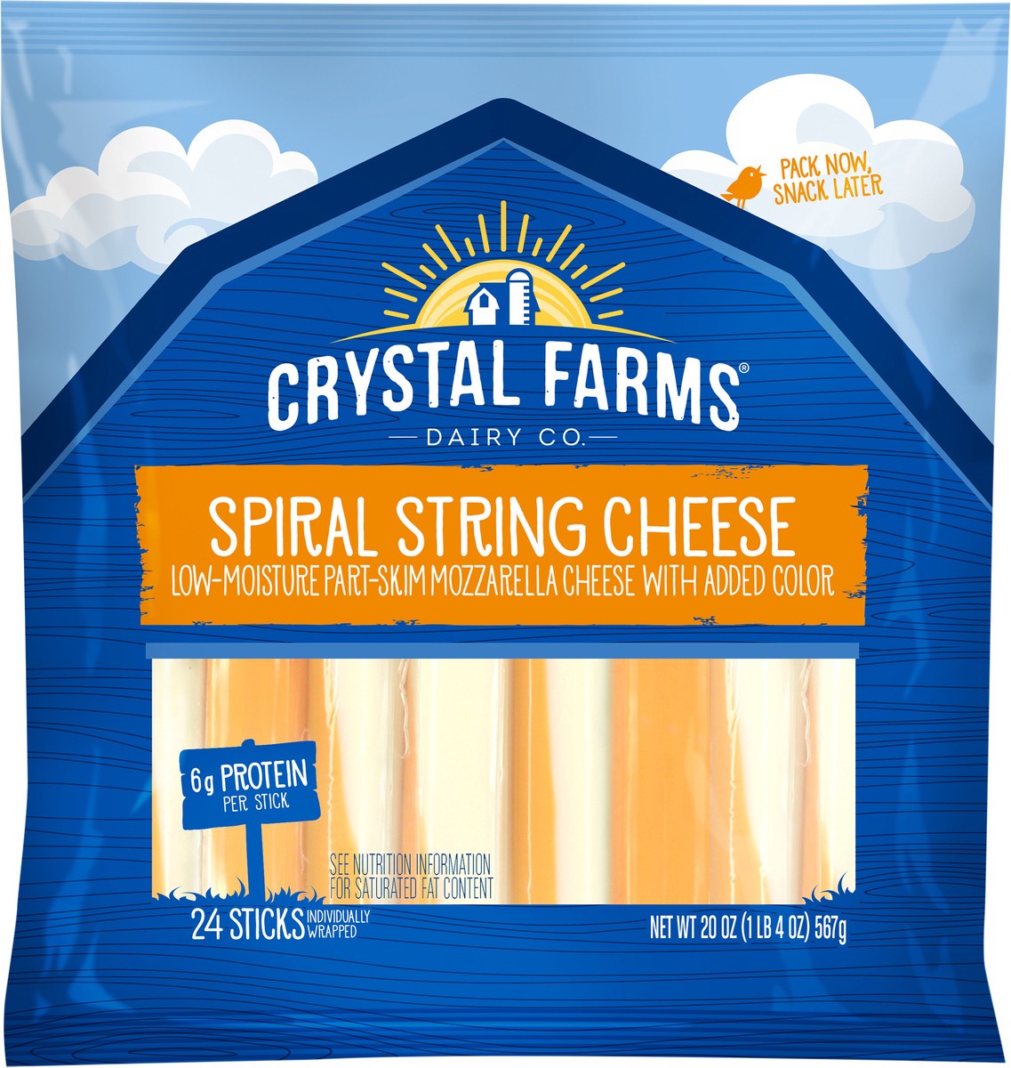 slide 5 of 6, Crystal Farms String Cheese, Spiral, Low-Moisture, Part-Skim, Mozzarella, 20 oz