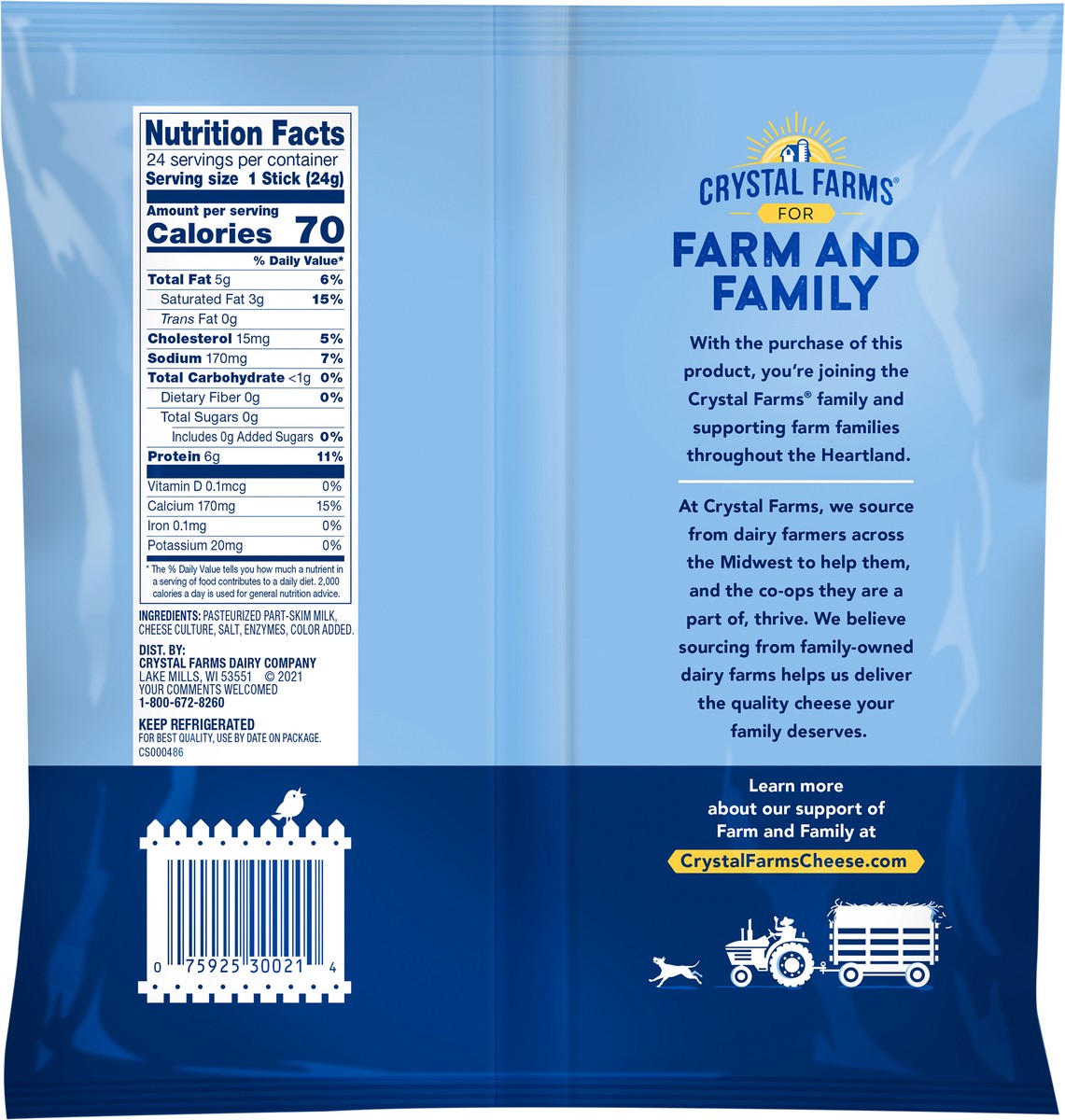 slide 6 of 6, Crystal Farms String Cheese, Spiral, Low-Moisture, Part-Skim, Mozzarella, 20 oz