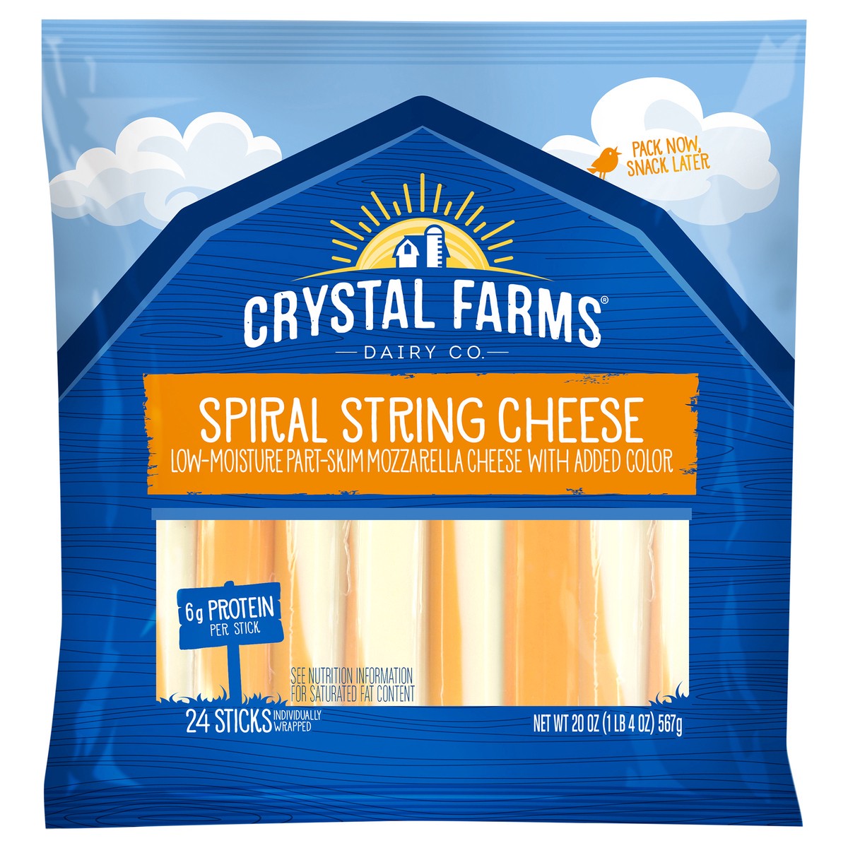 slide 2 of 6, Crystal Farms String Cheese, Spiral, Low-Moisture, Part-Skim, Mozzarella, 20 oz