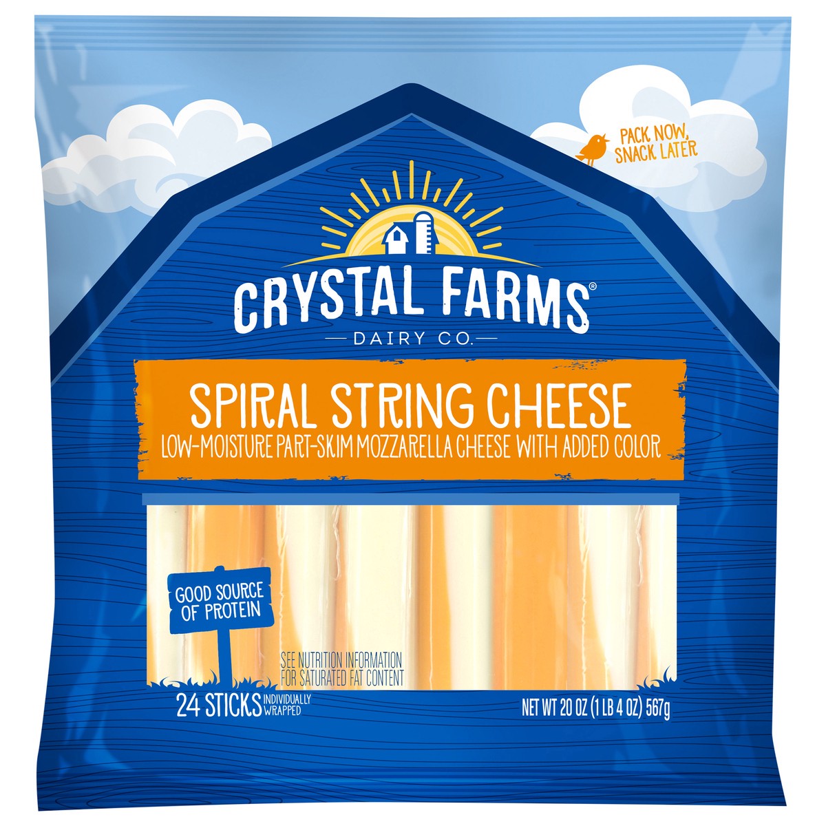 slide 1 of 6, Crystal Farms String Cheese, Spiral, Low-Moisture, Part-Skim, Mozzarella, 20 oz