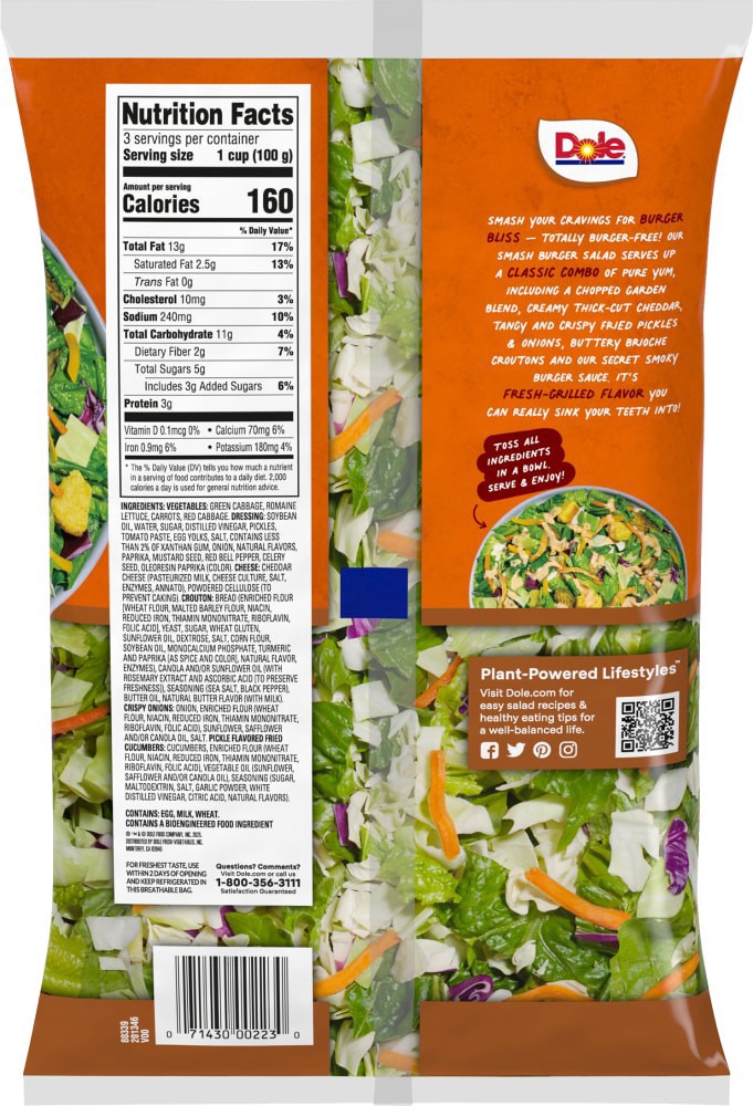 slide 2 of 2, Dole Super Smash Burger Chopped Salad Kit, 10.2 oz