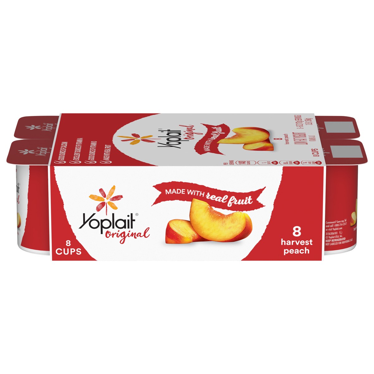 slide 1 of 9, Yoplait Original Low Fat Yogurt, Harvest Peach, Made with Real Fruit, 8 Yogurt Cups, 48 oz, 8 ct