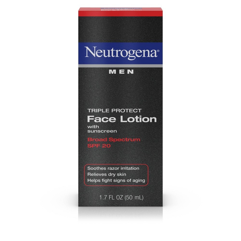 slide 11 of 11, Neutrogena Triple Protect Men's Daily Face Lotion with Broad Spectrum SPF 20 Sunscreen, Men's Anti-Aging Facial Moisturizer to Soothe Razor Irritation & Relieve Dry Skin, 1.7 fl. oz, 1.7 oz