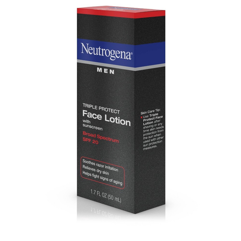 slide 9 of 11, Neutrogena Triple Protect Men's Daily Face Lotion with Broad Spectrum SPF 20 Sunscreen, Men's Anti-Aging Facial Moisturizer to Soothe Razor Irritation & Relieve Dry Skin, 1.7 fl. oz, 1.7 oz