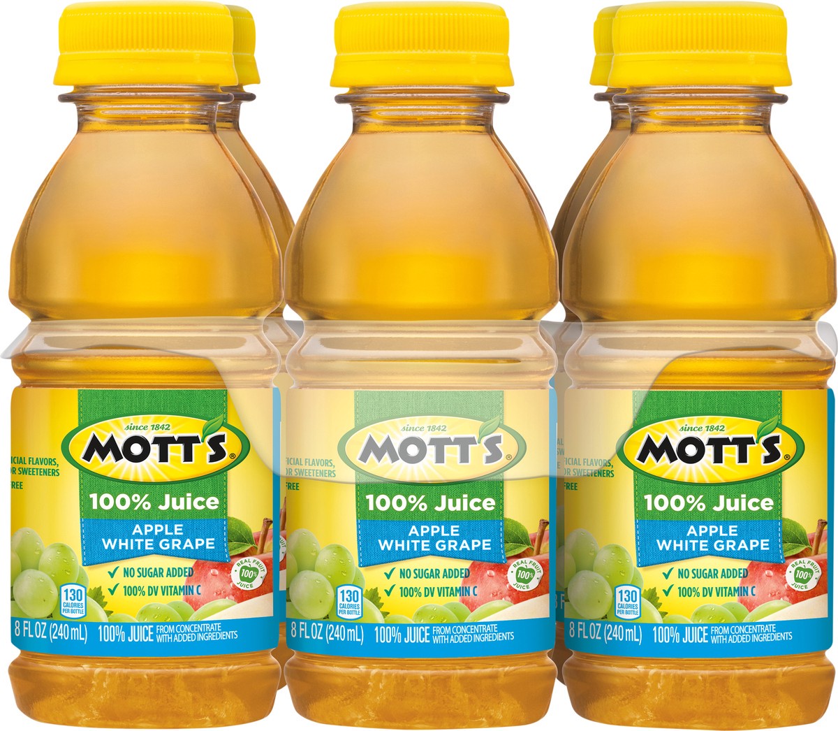 slide 7 of 7, Mott's 100% Apple White Grape Juice, 8 fl oz bottles, 6 pack, 6 ct