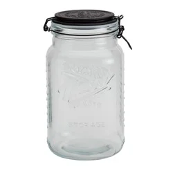 Mason Craft & More Glass Clamp Jar With Black Lid