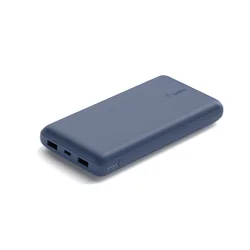 Belkin BoostCharge Portable Power Bank 20k, 1 USB-C Port and 2 USB-A Ports, Includes USB-C to USB-A Cable - Blue